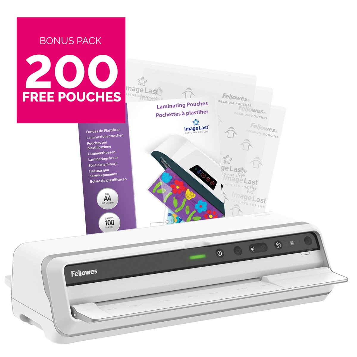 Fellowes lamineermachine Venus voor ft A3 + Bonus Pack van 200 lamineerhoezen (A4, 80 micron) Fellowes lamineermachine Venus voor ft A3 + Bonus Pack van 200 lamineerhoezen (A4, 80 micron)