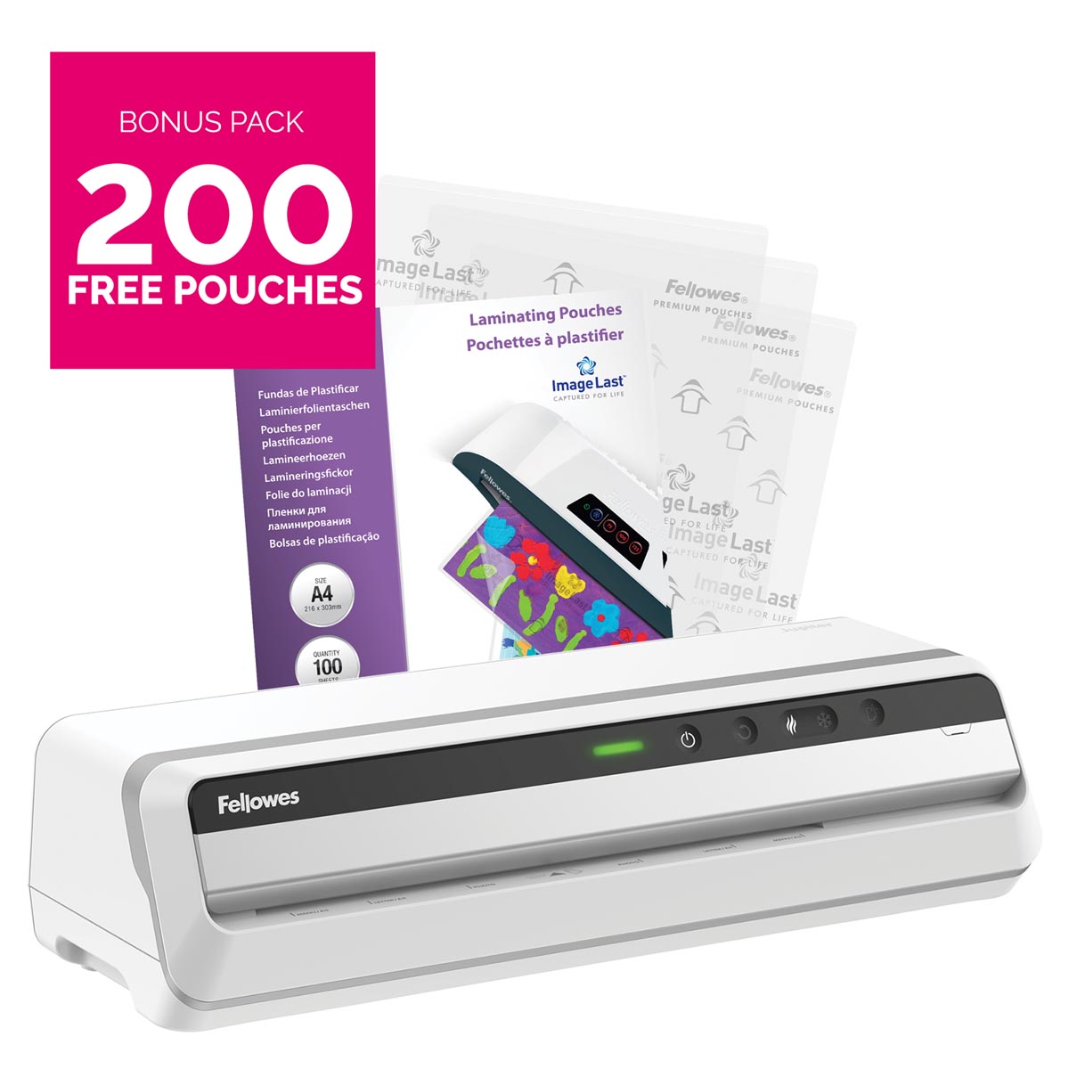 Fellowes lamineermachine Jupiter voor ft A3 + Bonus Pack van 200 lamineerhoezen (A4, 80 micron) Fellowes lamineermachine Jupiter voor ft A3 + Bonus Pack van 200 lamineerhoezen (A4, 80 micron)
