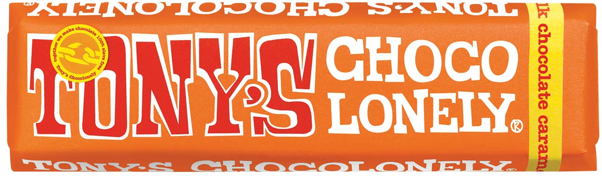 Tony's chocolonely chocolade, reep van 47 gram, melk karamel zeezout
