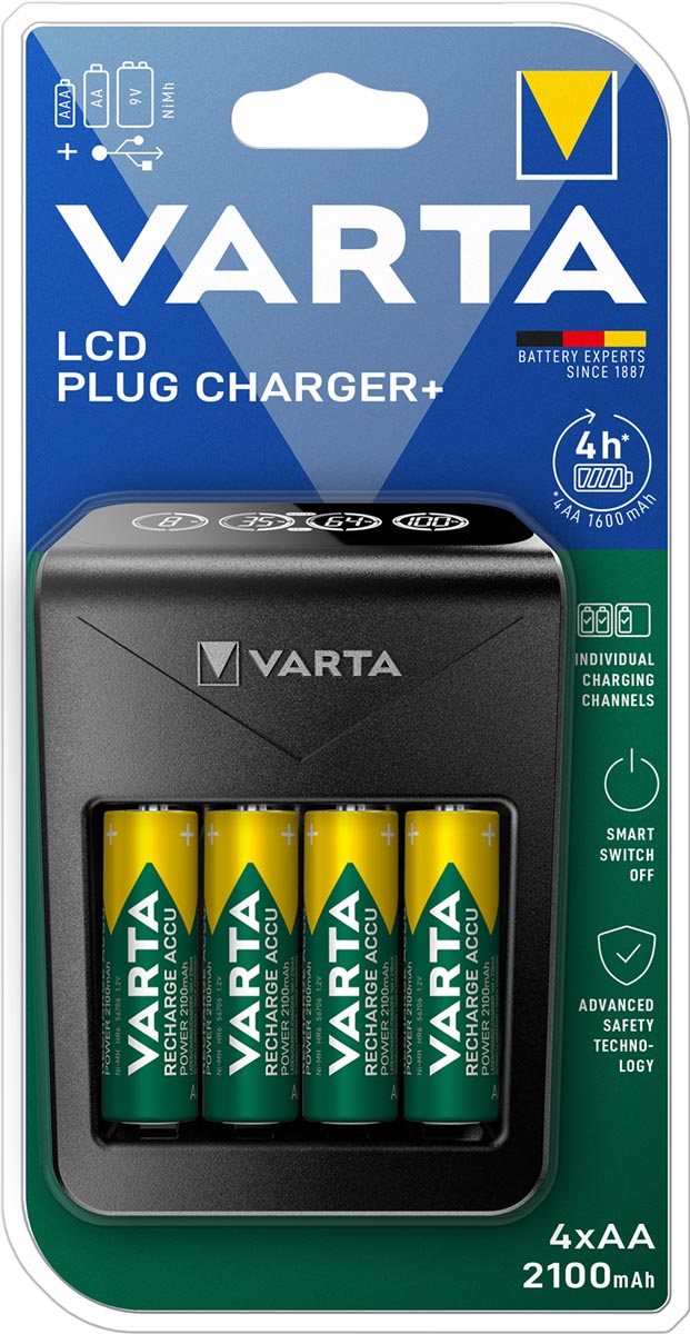 VARTA batterijlader LCD Plug Charger+ inclusief 4 x AA batterij op blister