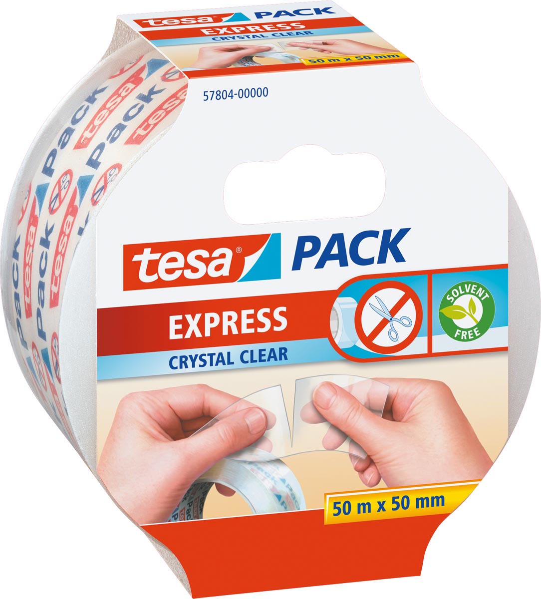 Tesa verpakkingsplakband Express Crystal Clear, ft 50 mm x 50 m, handscheurbaar, transparant