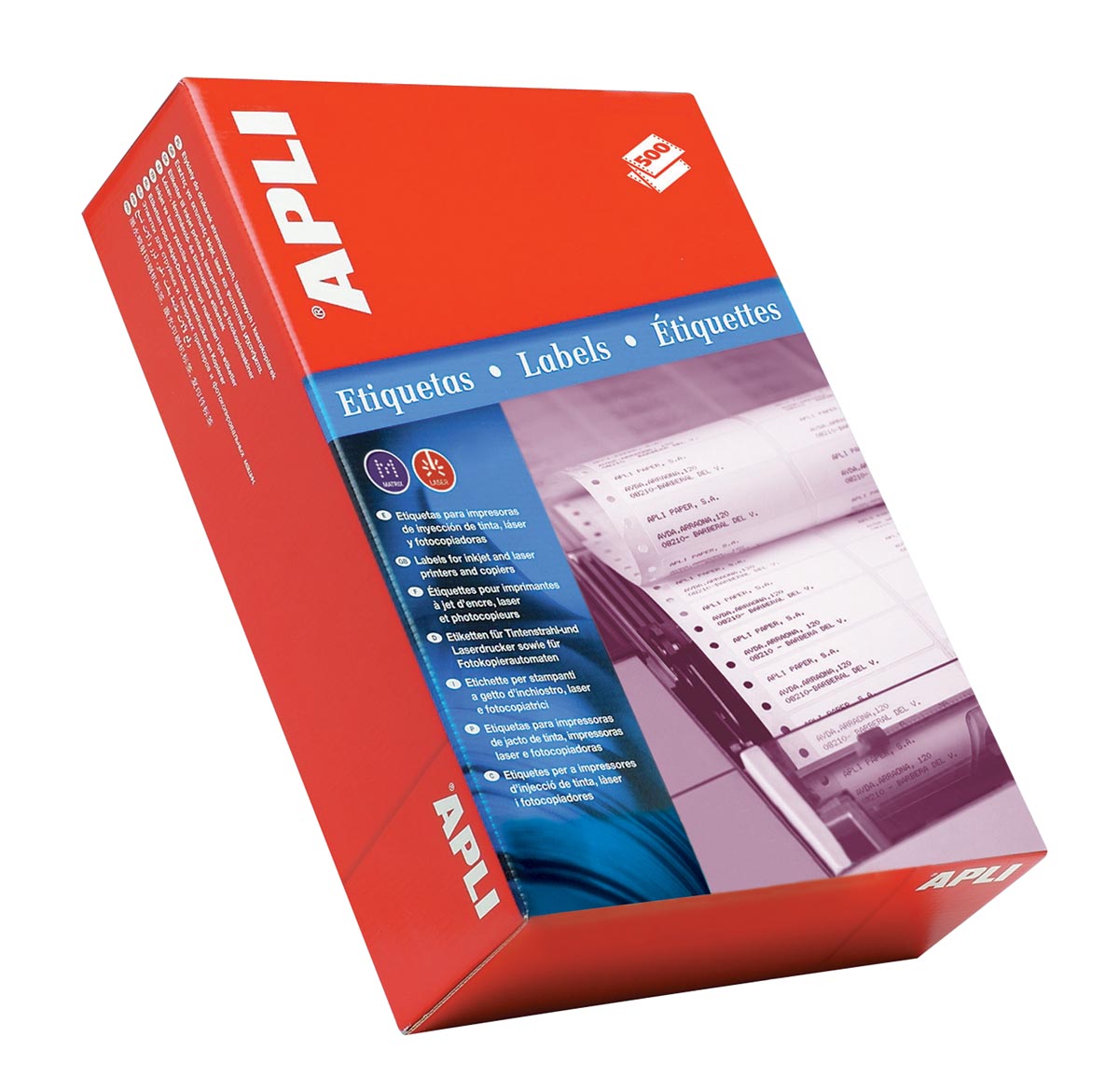 Apli etiketten op kettingpapier 1 rij ft 88,9 x 36 mm (b x h) doos van 4000 stuks, breedte vel: 114,3 mm afbeelding