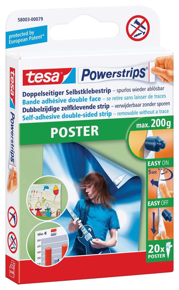 Tesa Powerstrips Poster, draagkracht 200 g, blister van 20 stuks afbeelding