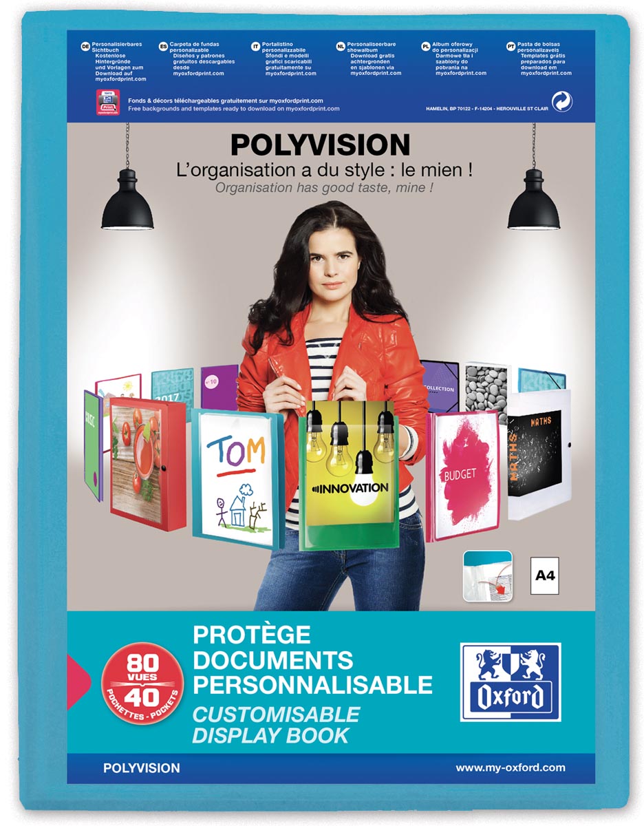 OXFORD Polyvision personaliseerbare presentatiealbum, formaat A4, uit PP, 40 tassen, blauw afbeelding