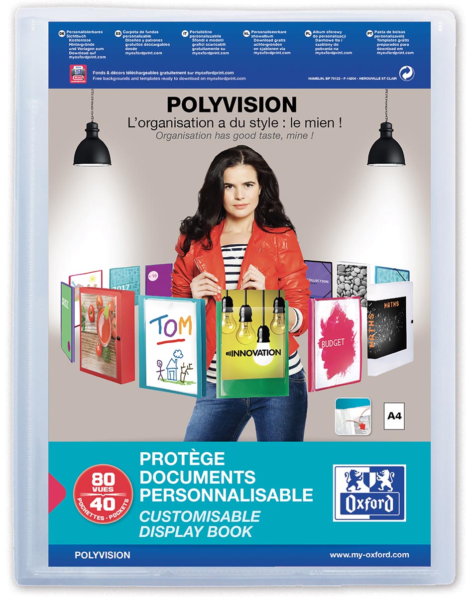 OXFORD Polyvision personaliseerbare presentatiealbum, formaat A4, uit PP, 40 tassen, transparant afbeelding