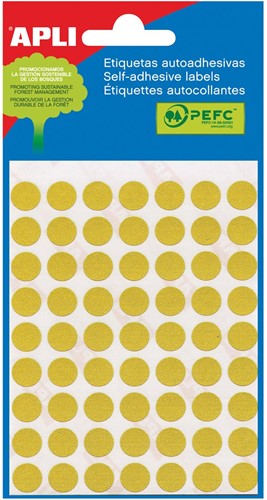 Apli ronde etiketten in etui diameter 10 mm, geel, 315 stuks, 63 per blad (2051)