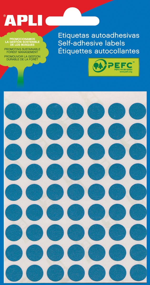 Apli ronde etiketten in etui diameter 10 mm, blauw, 315 stuks, 63 per blad (2052)