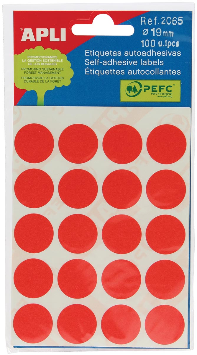 Apli Ronde Etiketten In Etui Diameter 19 Mm Rood 100 Stuks 20 Per Blad 2065 huismerk kopen in de aanbieding