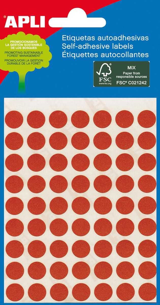 Apli ronde etiketten in etui diameter 8 mm, rood, 288 stuks, 96 per blad (2046) afbeelding