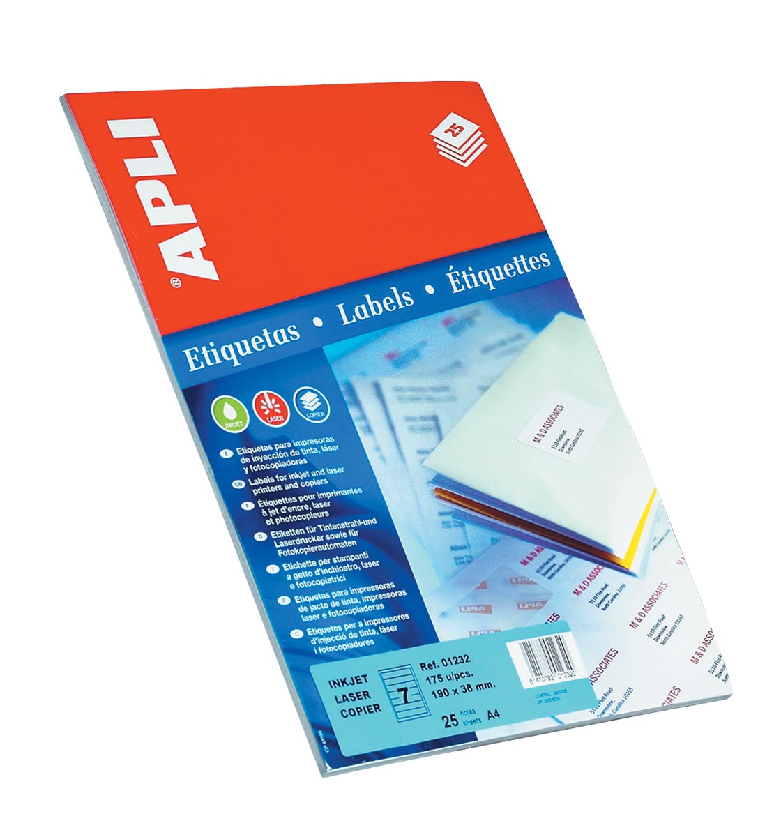 Apli etiketten ft 105 x 37 mm (b x h), rechte hoeken, 400 stuks, 16 per blad (1214) afbeelding
