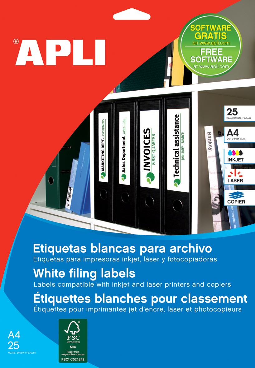 Apli etiketten ft 190 x 61 mm (b x h), ronde hoeken, 100 stuks, 4 per blad (1233) afbeelding