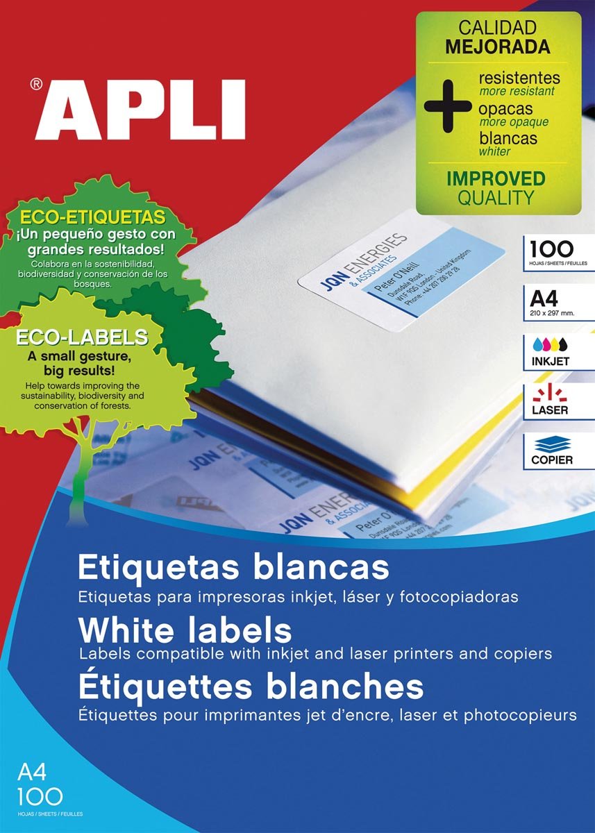 Apli witte etiketten Ft 105 x 148 mm (b x h), 400 stuks, 4 per blad (1280) afbeelding