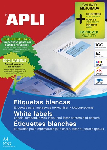 Apli étiquettes blanches ft 48,5 x 25,4 mm (l x h), 4.400 pièces, 44 par feuille (1285)