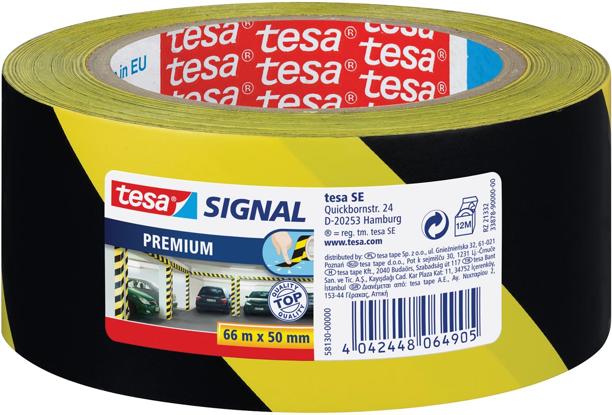 Tesa premium waarschuwingstape, ft 50 mm x 66 m, zwart/geel