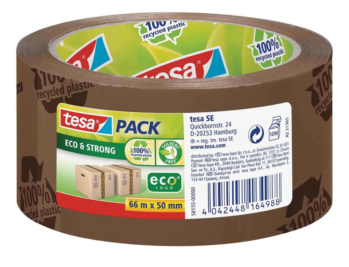 Tesapack eco & strong ecoLogo, ft 50 mm x 66 m, PVC, bruin afbeelding