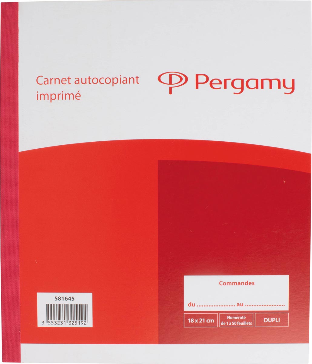 Pergamy orderboek, met opdruk Commande, zelkopiërend, tweevoud, 2 x 50 vel, formaat 18 x 21 cm Pergamy orderboek, met opdruk Commande, zelkopiërend, tweevoud, 2 x 50 vel, formaat 18 x 21 cm