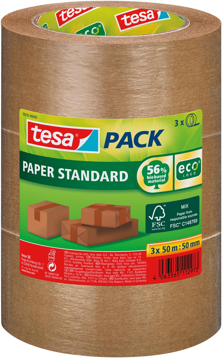 tesa verpakkingsplakband Paper Standard, ft 50 mm x 50 m, pak van 3 stuks afbeelding