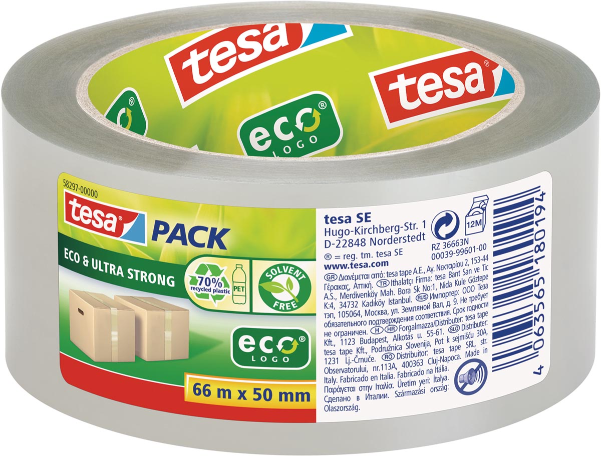 Tesapack eco & ultra strong ecologo, 50 mm x 66 m, transparant