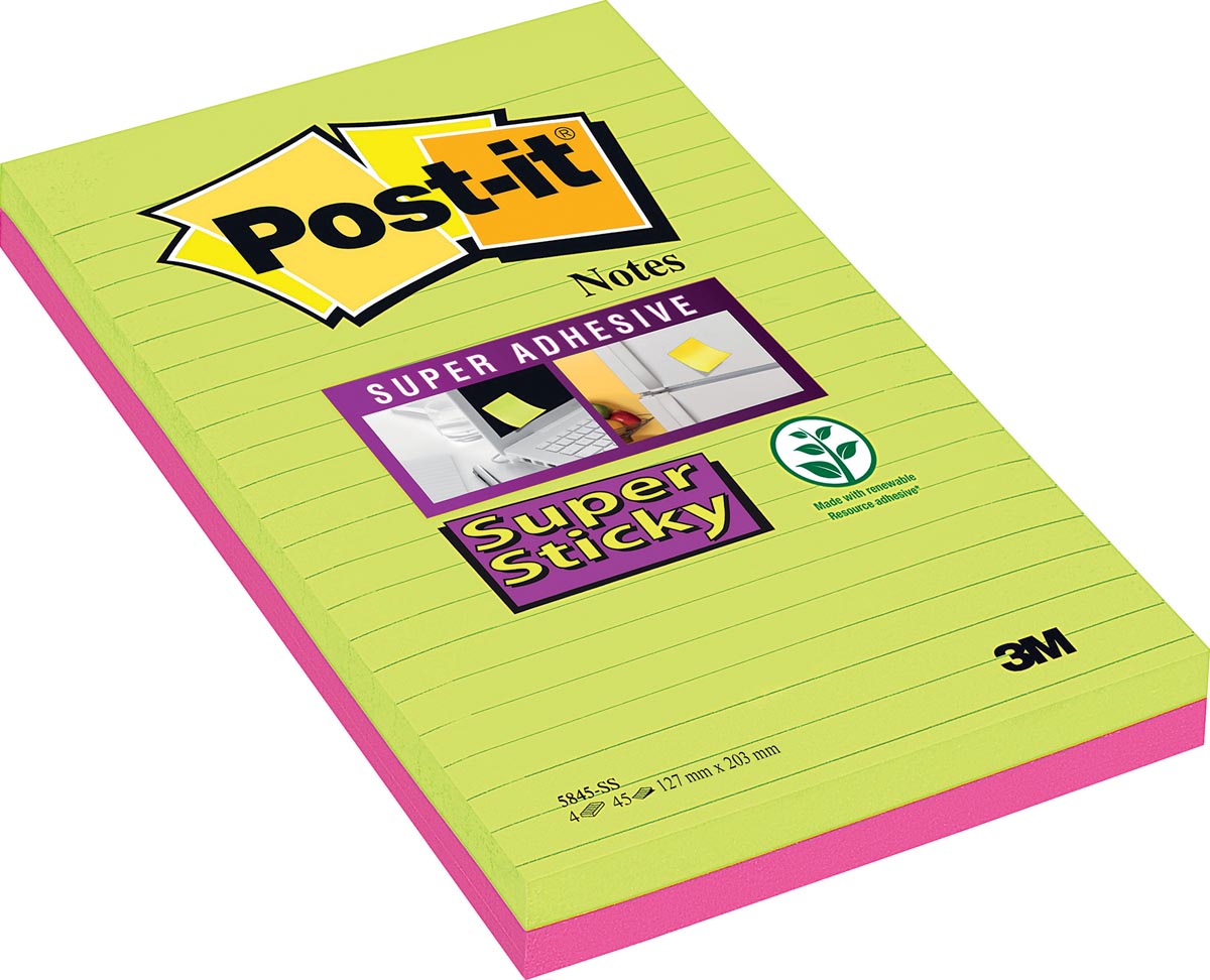 Post-it Super Sticky notes XXXL, 45 vel, ft 127 x 203 mm, geassorteerde kleuren, pak van 2 blokken afbeelding