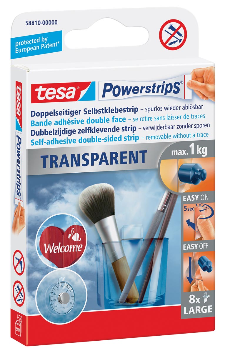 Tesa Powerstrips Transparent, draagkracht 1 kg, transparant, blister van 8 stuks afbeelding