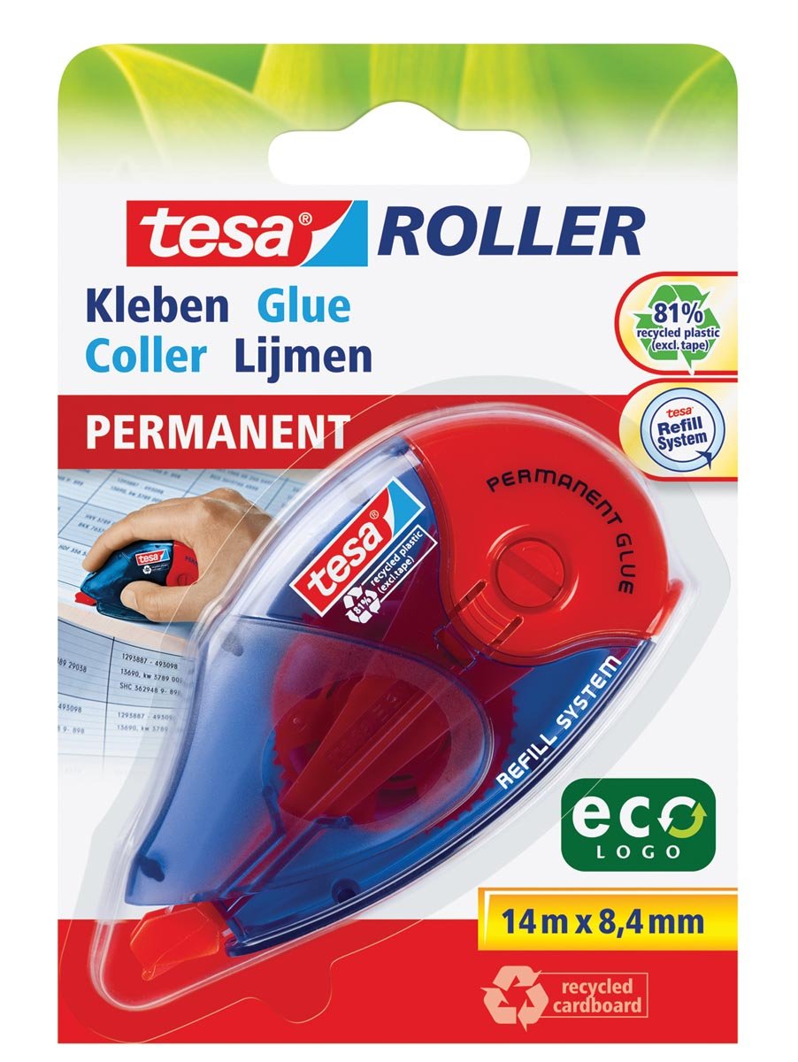 Tesa Roller navulbare lijmroller permanent ecoLogo, ft 8,4 mm x 14 m, op blister afbeelding