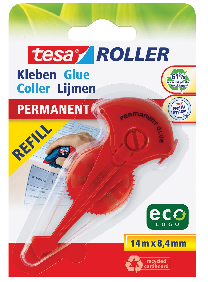 Tesa Roller navulling lijmroller permanent ecoLogo, ft 8,4 mm x 14 m, op blister afbeelding