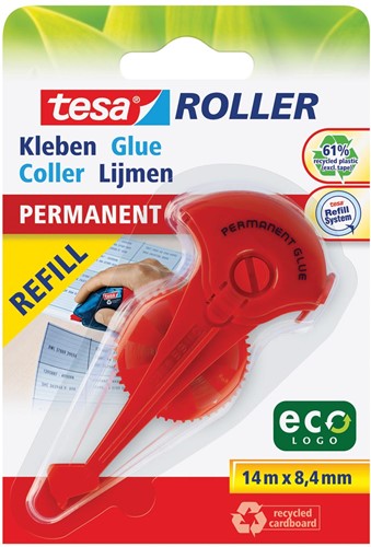 Tesa Roller navulling lijmroller permanent ecoLogo, ft 8,4 mm x 14 m, op blister