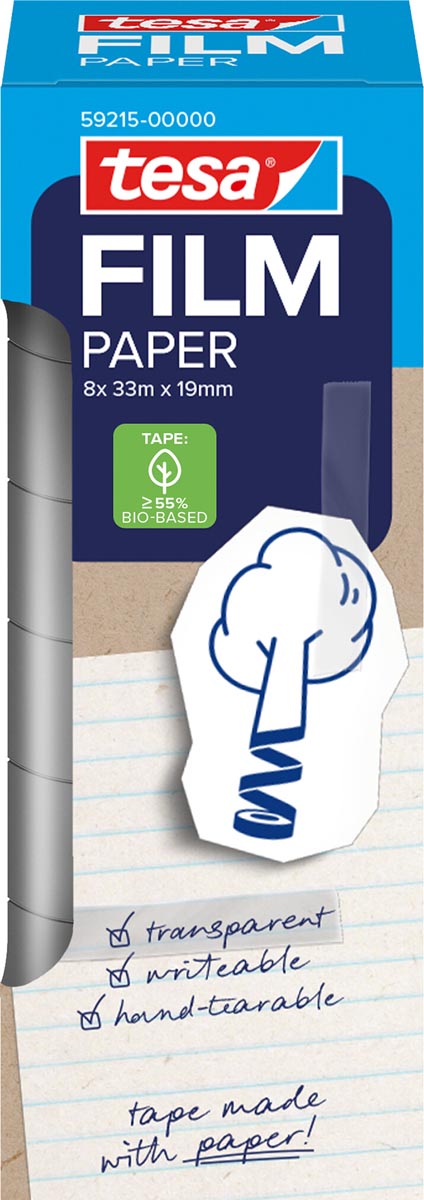 Tesafilm papier tape, ft 19 mm x 33 m, transparant, doos van 8 stuks