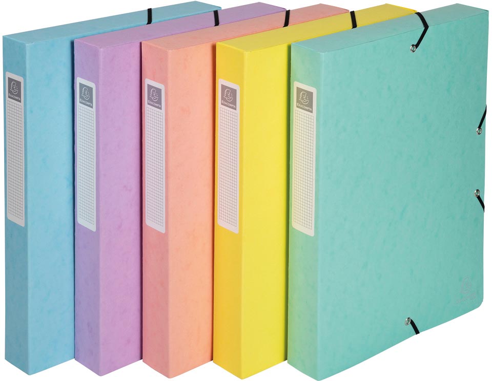 Exacompta Aquarel elastobox uit glanskarton, ft A4+, rug van 4 cm, met 3 kleppen, geassorteerde kleuren afbeelding