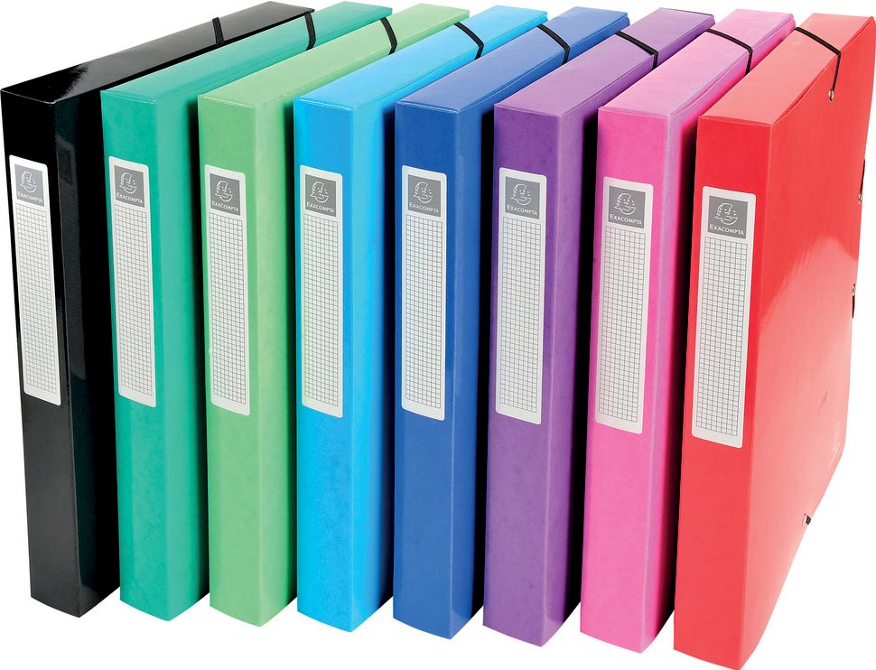 Exacompta Iderama elastobox uit gelamineerd karton, rug van 4 cm, met rugetiket, geassorteerde kleuren