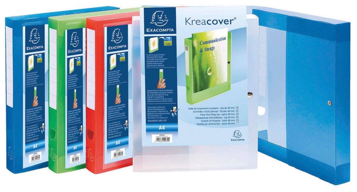 Exacompta elastobox Kreacover, rug 4 cm, met drukknop, geasorteerde transparante kleuren Exacompta elastobox Kreacover, rug 4 cm, met drukknop, geasorteerde transparante kleuren