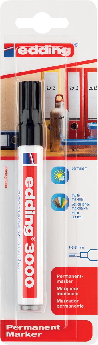 Edding permanent marker 3000, zwart, blister van 1 stuk