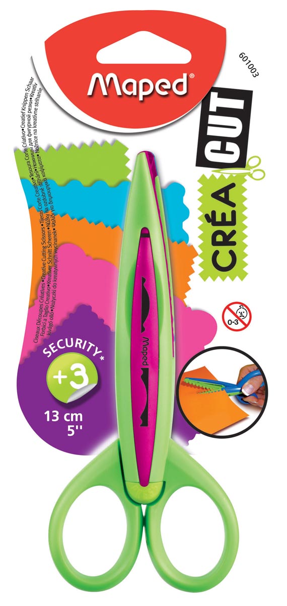 Maped kartelschaar Créa cut, blister van 1 stuk, 5 verschillende kartelmotieven