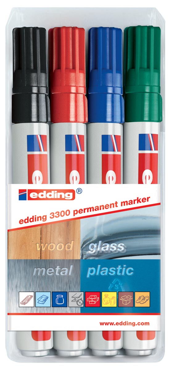 Edding permanent marker e-3300 blister van 4 stuks in geassorteerde kleuren afbeelding
