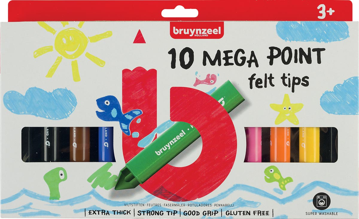 Bruynzeel Kids viltstiften Mega Point, blister van 10 geassorteerde kleuren afbeelding
