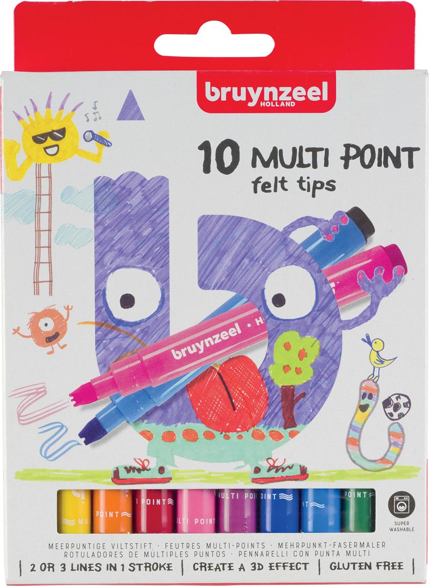 Bruynzeel Kids viltstiften Multi Point, etui van 10 geassorteerde kleuren Bruynzeel Kids viltstiften Multi Point, etui van 10 geassorteerde kleuren