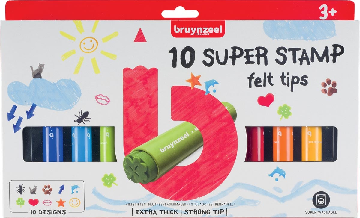 Bruynzeel Kids viltstiften Super Stamp, etui van 10 geassorteerde kleuren afbeelding