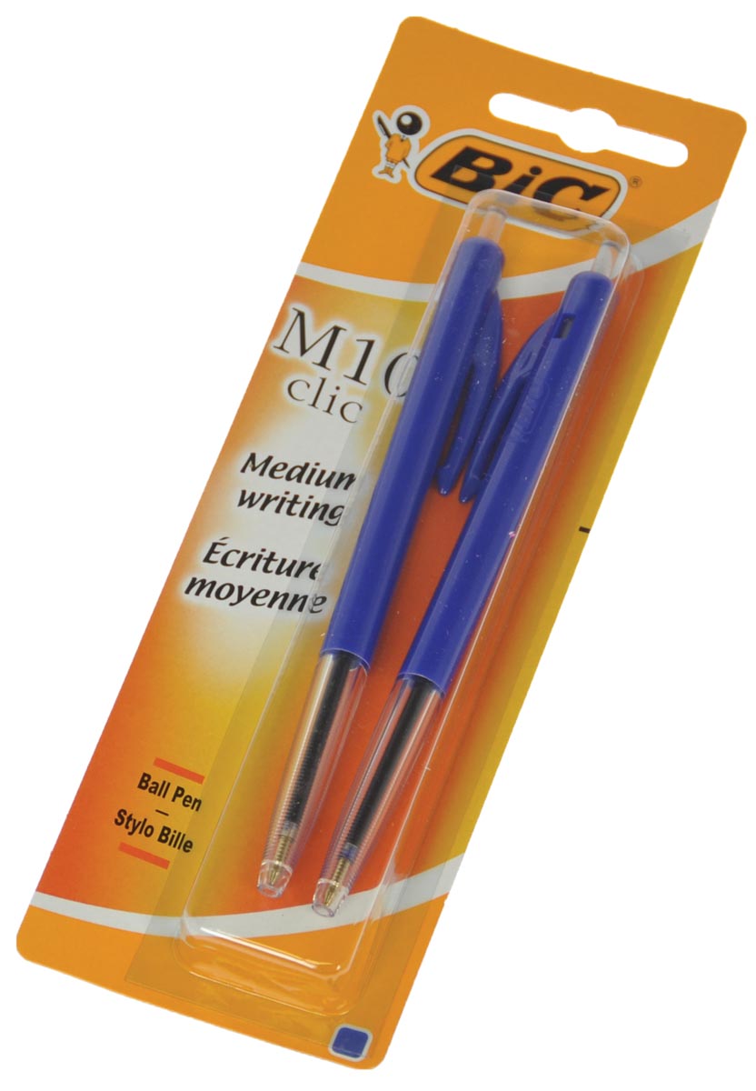 Bic balpen M10 Clic, medium punt, blauw, blister van 2 stuks afbeelding