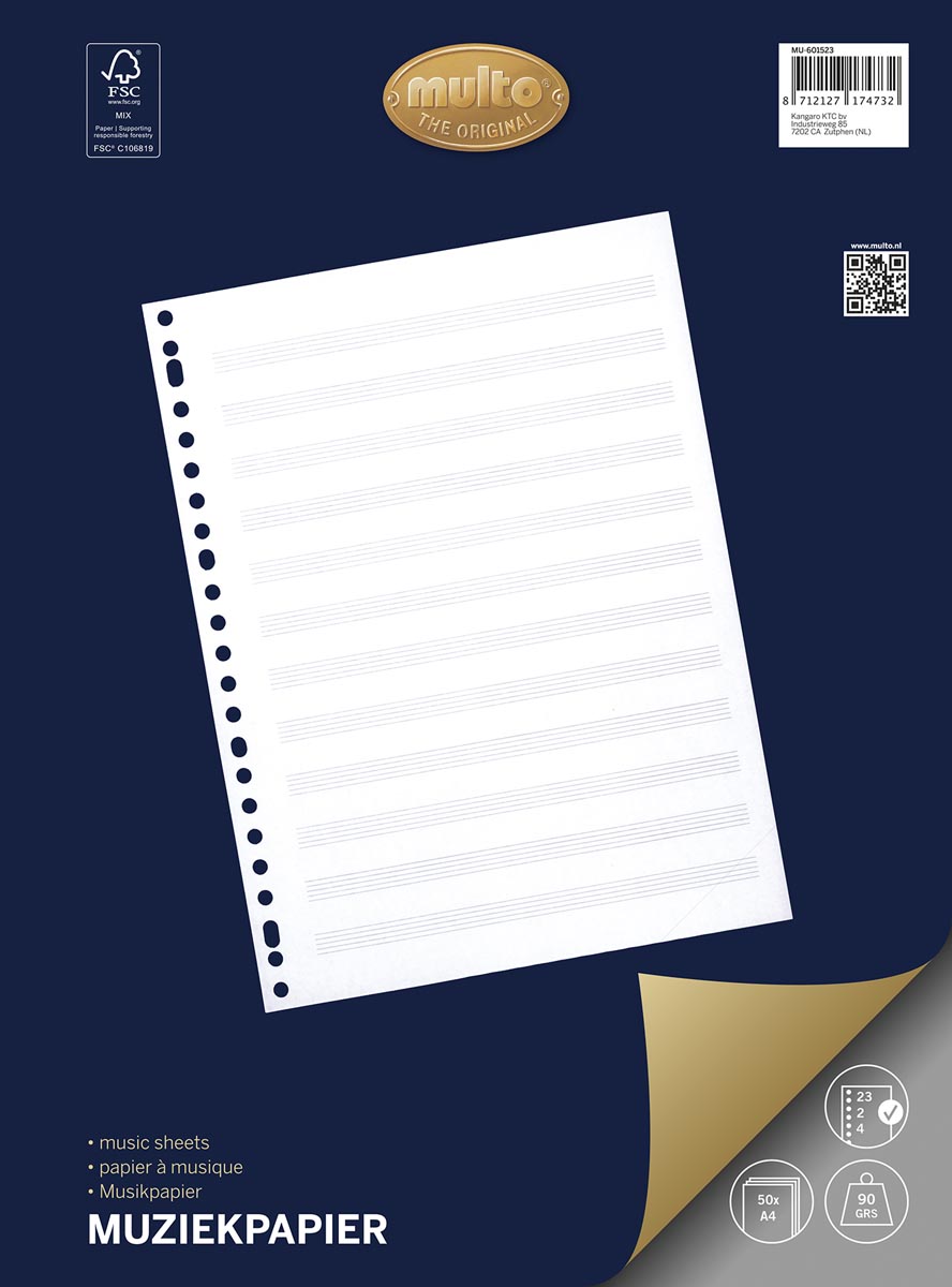 Multo muziekpapier voor ft A4, 23-gaatsperforatie, 50 vel