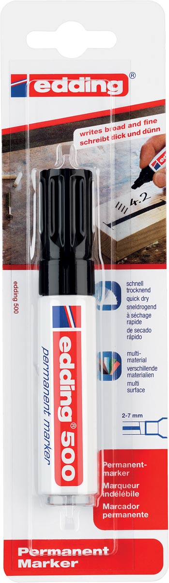Edding permanente marker e-500 zwart, op blister afbeelding