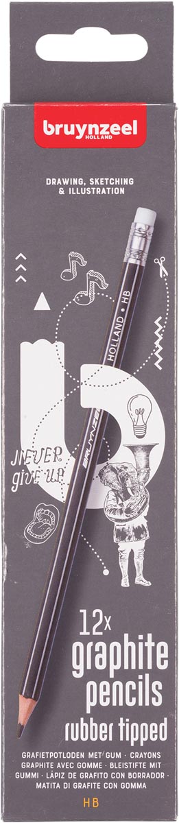Bruynzeel grafietpotlood HB met gom, set van 12 stuks