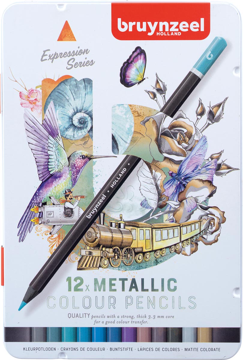 Bruynzeel Kleurpotloden Expression, metalen doos van 12 stuks, metallic