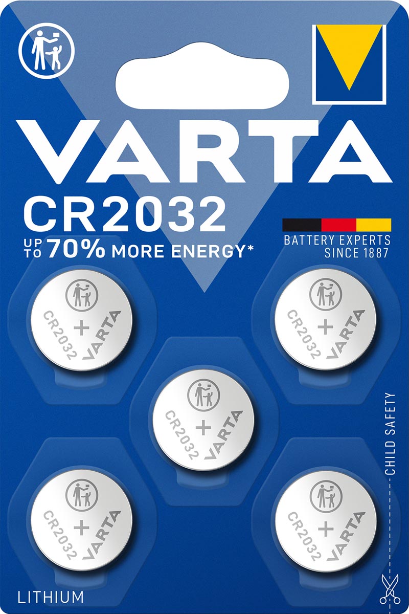 Varta knoopcel Lithium CR2032, blister van 5 stuks Varta knoopcel Lithium CR2032, blister van 5 stuks