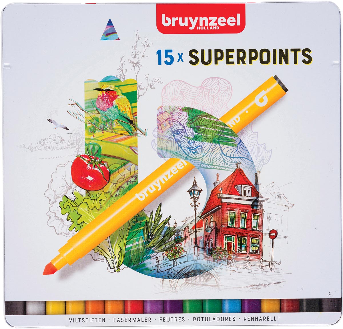 Bruynzeel Expression blik 15 super viltstiften - met witte wis-stift