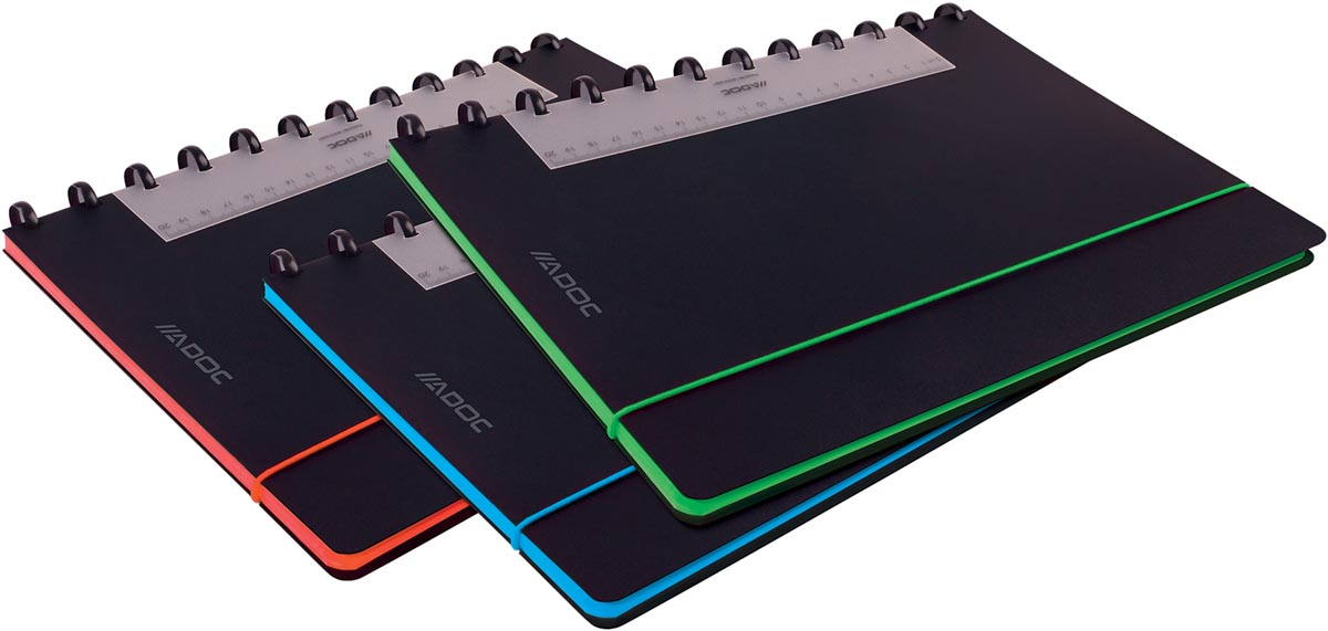 Adoc schrift Coloredge, ft A4, geruit 5 mm, met rode kantlijn, 144 bladzijden, geassorteerde kleuren Adoc schrift Coloredge, ft A4, geruit 5 mm, met rode kantlijn, 144 bladzijden, geassorteerde kleuren