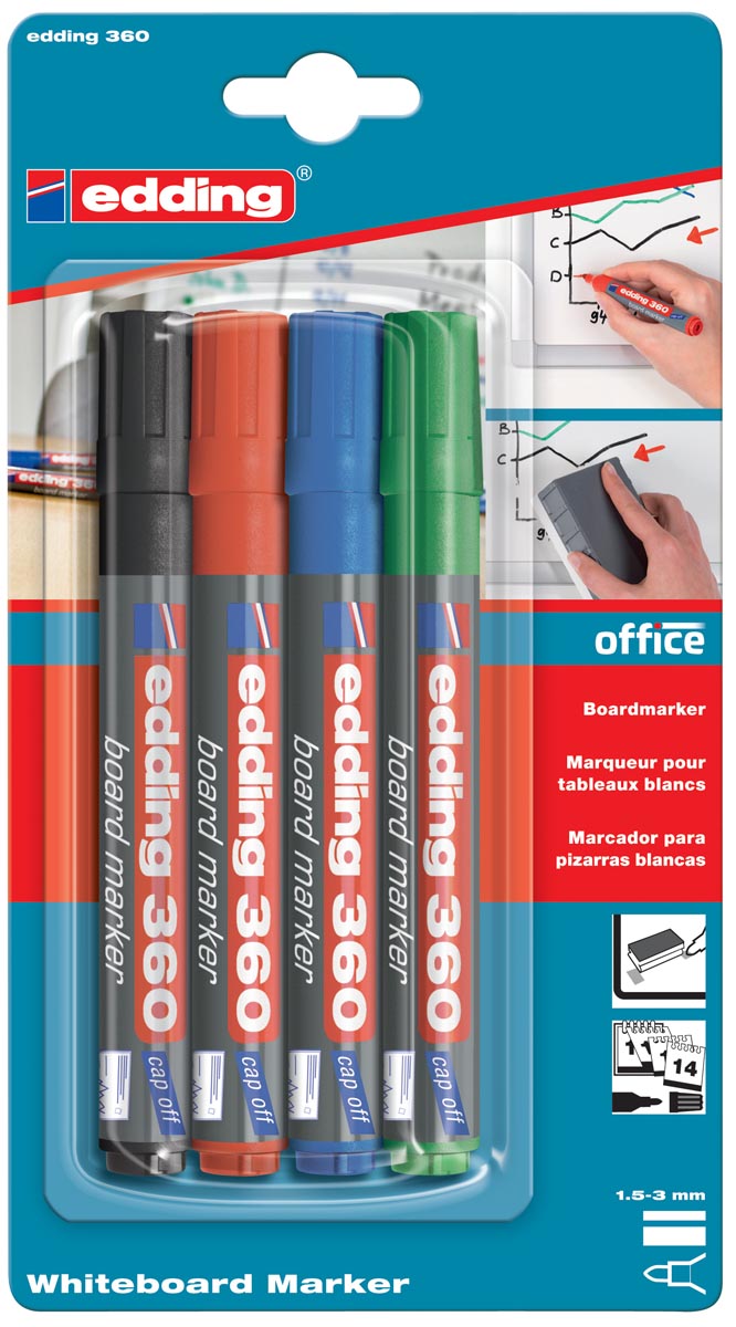 Edding Whiteboardmarker 360 Blister Met 4 Stuks In Geassorteerde Kleuren huismerk kopen in de aanbieding