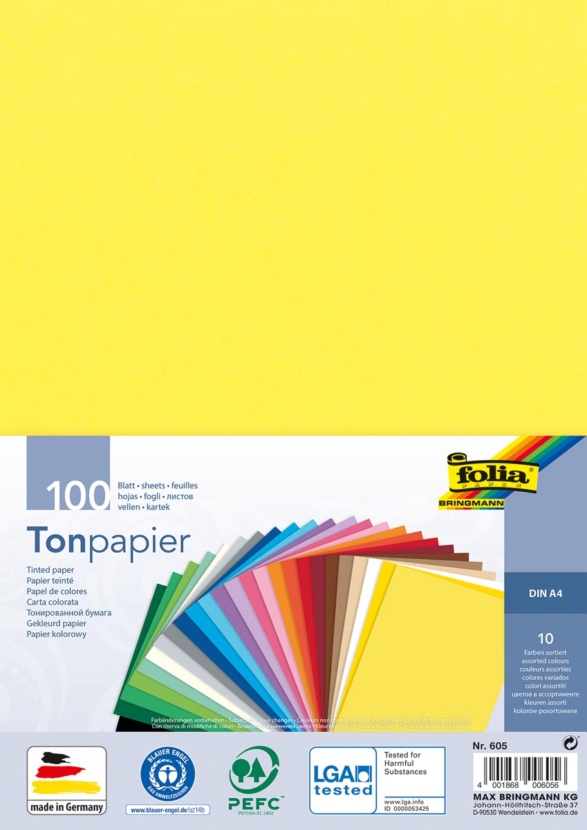 Folia gekleurd tekenpapier, 120 g, ft 21 x 29,7 cm, A4, geassorteerde kleuren, pak van 100 vel afbeelding