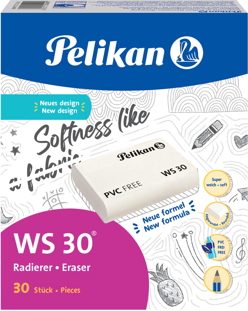 Pelikan gum WS30, large, wit, doos van 30 stuks