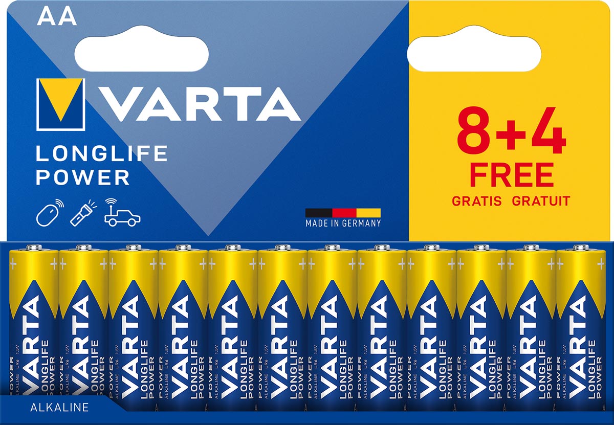 Varta batterij Longlife Power AA, blister van 8 + 4
