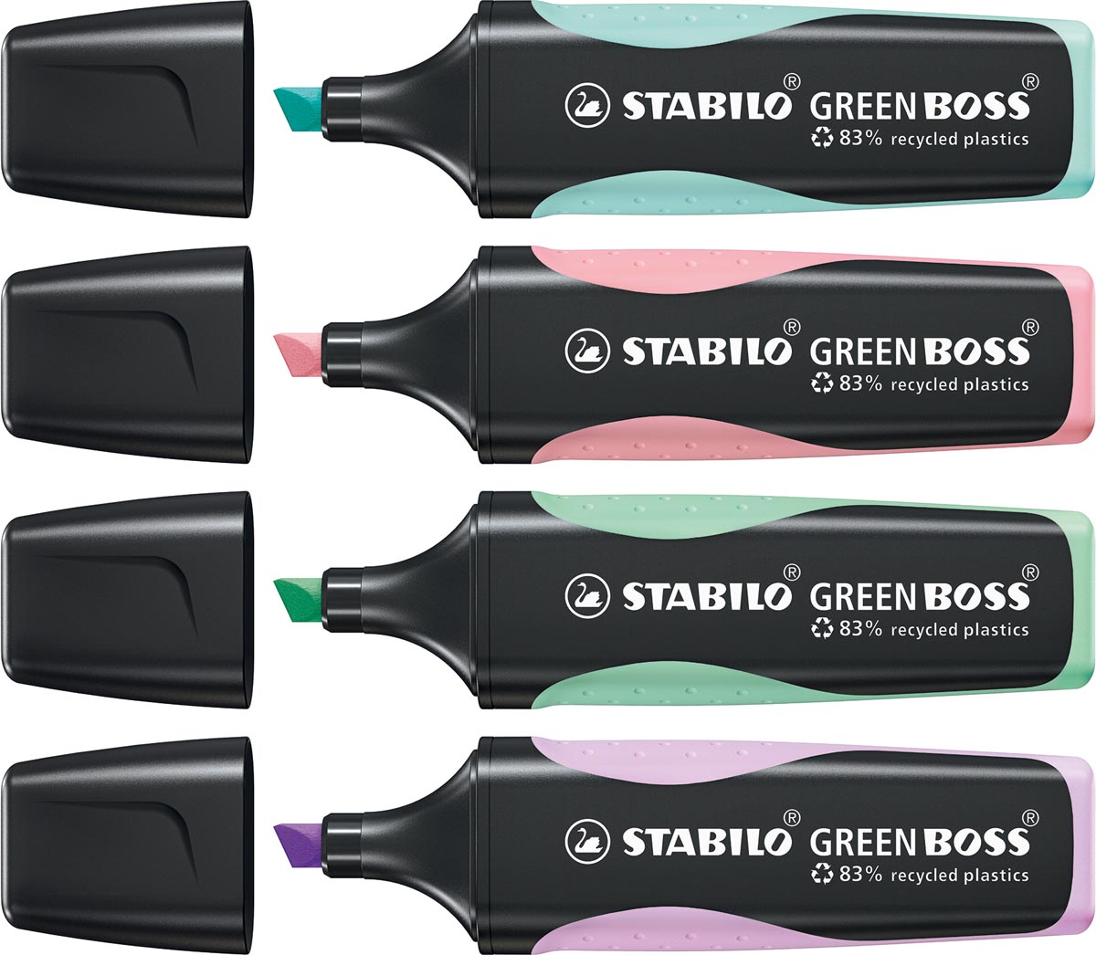 STABILO GREENBOSS PASTEL markeerstift, blister van 4 stuks in geassorteerde kleuren afbeelding
